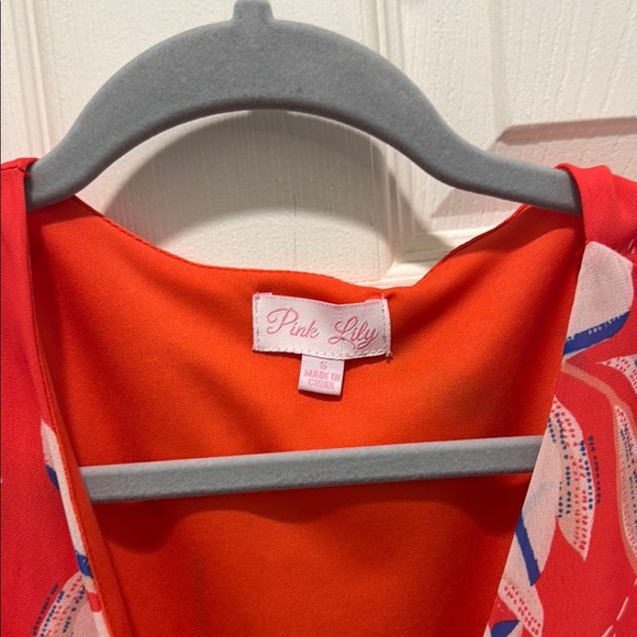 Pink Lily Floral Mini Dress - Red and White - Picture 6 of 11